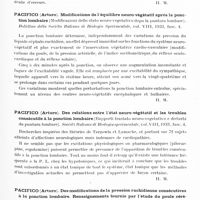 0690 - Page 631 - Analyses. Neurologie. Études générales. Liquide céphalo-rachidien. Mollaret (Pierre). Technique de prélèvement et caractères normaux du liquide céphalo-rachidien et sous-occipital de quelques espèces de singes. Comptes rendus de la Société de biologie... / Pacifico (Arturo). Modifications de l'équilibre neuro-végétatif après la ponction lombaire (Modificazioni dello stato neuro-vegetativo dopo la puntura lombare). Bolletino della Sociéta Italiana de Biologia Sperimentale... / Pacifico (Arturo). Des relations entre l'état neuro-végétatif et les troubles consécutifs à la ponction lombaire (Rapporti trastato neuro-vegetativo e distrurbi da puntura lombare). Società Italiana di Biologia sperimentale... / Pacifico (Arturo). Des modifications de la pression rachidienne consécutives à la ponction lombaire. Renseignements fournis par l'étude du pouls cérébral (Sulle modificazioni della pressione rachidea successive a puntura lombare. Indicazioni fornite dall' esame del polso cerebrale). Rassegna di Studi Psichiatrici...