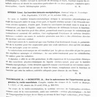 0692 - Page 633 - Analyses. Neurologie. Études générales. Liquide céphalo-rachidien. Rizzo (Cristoforo). A propos de l'éosinophilorachie provoquée (In tema di eosinofililorachia profocata). Bollettino della Societa Italiana di Biologia sperimentale... / Rossi (Mario). L'aspect du liquide céphalo-rachidien desséché (Il quadro di asciugamento del liquido cefalo-rachidiano). Rivista di Neurologia... / Stern (Lina). La barrière hémato-encéphalique. Journal belge de neurologie et de psychiatrie... / Tournade (A.) et Schotte (A.). Sur le mécanisme de l'hypotension qu'engendre la rachi-anesthésie. Comptes rendus des séances de la Société de biologie.../ Vial (G.). Le liquide céphalo-rachidien dans la syphilis acquise ; les syphilis nerveuses inapparentes. Gazette des hôpitaux...