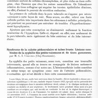 0797 - Page 738 - Société de neurologie de Paris. Séance du 2 mai 1935. Communications. Les îlots paramalpighiens de l'hypophyse humaine. Leur histogénèse et leur intérêt, par MM. G. Roussy et M. Mosinger / Syndrome de la calotte pédonculaire et tabes fruste. Lésions combinées de la syphilis des petits vaisseaux et de tissu gommeux, par M. C. I Urechia...