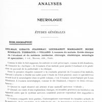 0824 - Page 765 - Analyses. Neurologie. Études générales. Bibliographie. Delaman, Giraud, Jeanbrau, Leenhardt, Margarot, Riche Rimbaud, Terracol et Villard. L'examen du malade. Guide clinique de l'étudiant et du médecin (médecine, chirurgie, obstétrique, neurologie et spécialités)..., Masson, édit., Paris
