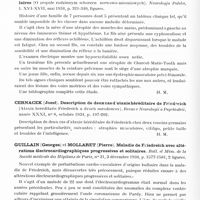 0867 - Page 808 - Analyses. Neurologie. Études spéciales. Maladies héréditaires et familiales. Biemond (A.) et Polak Daniels. La paralysie périodique et ses formes de transition avec l'atrophie musculaire myélopathique (Familial periodic paralysis and its transition into spinal muscular atrophy). Brain... / Bornstein (B.). Sur le syndrome familial dans les maladies neuro-musculaires (O zespole rodzinnym schorzen nerwowo-miesniowych). Neurologja Polska... / Cernacek (Jozef). Description de deux cas d'ataxie héréditaire de Friedreich (Ataxia hereditaris Friedreich u dvoch surodencov). Revue v Neurologii a Psychiatrii... / Guillain (Georges) et Mollaret (Pierre). Maladie de Friedreich avec altérations électrocardiographiques progressives et solitaires. Bull. et mém. de la Société médicale des hôpitaux de Paris...