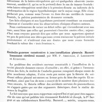 0926 - Page 867 - Société de neurologie de Paris. Séance du 6 juin 1935. Communications. Sur certains troubles de l'équilibre consécutifs à l'épreuve rotatoire (4e communication), par MM. J.-A. Barré, Kabaker et Charbonnel / Embolie gazeuse consécutive à une insufflation pleurale. Ramollissement cérébral massif, par MM. P. Ameuille, J. Lhermitte et Kudelski
