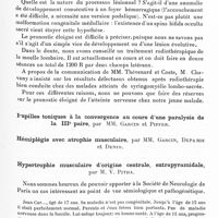 0948 - Page 889 - Société de neurologie de Paris. Séance du 6 juin 1935. Communications. Sur un cas de syringomyélie infantile, par MM. A. Baudouin, J. Sallet et M. Deparis / Hypertrophie musculaire d'origine centrale, extrapyramidale, par M. V. Pitha