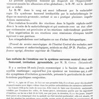 1027 - Page 968 - Société de neurologie de Paris. Séance du 6 juin 1935. Communications. Statistique sur dix ans de malariathérapie, par M. D. Paulian... / Les méfaits de l'émétine sur le système nerveux central : état confusionnel, irritation pyramidale, par M. B. Conos...