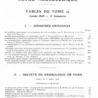 0005 - Page 1 - Tables du tome 64. Année 1935 - 2e semestre. I. Mémoires originaux / II. Société de neurologie de Paris