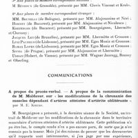 0098 - Page 42 - Société de neurologie de Paris. Séance du 4 juillet 1935. Candidatures nouvelles aux élections de fin d'année / Communications. A propos du procès-verbal. - A propos de la communication de M. Moldaver, sur « les modifications de la chronaxie des muscles dépendant d'artères atteintes d'artérite oblitérante », par M. E. Krebs