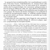 0154 - Page 98 - Société de neurologie de Paris. Séance du 4 juillet 1935. Communications. Le feutrage arachnoïdien postérieur dans la syringomyélie (sa place dans la pathologie des leptoméninges), par MM. Th. Alajouanine, Th. Hornet, R. Thurel et R. André / Un cas anatomo-clinique de sclérose en plaques aiguë avec symptomatologie de neuropticomyélite, par MM. Th. Alajouanine, Th. Hornet, R. Thurel et R. Rossano