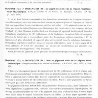 0503 - Page 447 - Analyses. Neurologie. Études spéciales. Diencéphale. Mauro (Salvadore di). Etude clinique et expérimentale de la narcolepsie (Relievi clinici e sperimentali sulla Narcolepsia). Il Cervello... / Poucel (J.). Le sommeil naturel. Comment et pourquoi dormir ? Marseille médical... / Roussy (G.) et Mosinger (M.). Le pigment jaune de la région thalamo-sous-thalamique. Comptes rendus de la Société de biologie... / Roussy (G.) et Mosinger (M.). Sur le pigment noir de la région sous-thalamique. Comptes rendus de la Société de biologie... / Roussy (G.) et Mosinger (M.). Sur la plurinucléose neuronale dans les noyaux végétatifs de l'hypothalamus des mammifères. Comptes rendus de la Société de biologie...