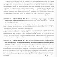 0504 - Page 448 - Analyses. Neurologie. Études spéciales. Diencéphale. Roussy (G.) et Mosinger (M.). Sur la plurinucléose neuronale dans les noyaux végétatifs de l'hypothalamus des mammifères. Comptes rendus de la Société de biologie... / Roussy (G.) et Mosinger (M.). Sur le neuronolyse physiologique dans l'hypothalamus des mammifères. Comptes rendus de la Société de biologie... / Roussy (G.) et Mosinger (M.). Sur les réactions neuronales de l'hypothalamus consécutives à l'hyperneurocrinie hypophyso-hypothalamique expérimentale. Comptes rendus de la Société de biologie...