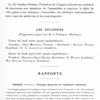 0517 - Page 461 - Congrès neurologique international. Londres, 29 juillet-2 août 1935. Discours d'ouverture / Les épilepsies (Programme préparé par M. le Professeur Marburg). Rapports. Abadie... Etiologie générale de l'épilepsie commune