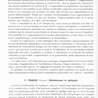 0526 - Page 470 - Congrès neurologique international. Londres, 29 juillet-2 août 1935. Les épilepsies (Programme préparé par M. le Professeur Marburg). Rapports. E. Spiegel et Mme Spiegel-Adolf... Mécanisme physico-chimique de la réactivité convulsive (mesure de la perméabilité) / F. Frisch... Métabolisme et épilepsie