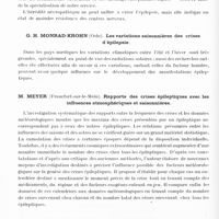 0546 - Page 490 - Congrès neurologique international. Londres, 29 juillet-2 août 1935. Les épilepsies (Programme préparé par M. le Professeur Marburg). Communications ayant trait à l'épilepsie. Séance du mardi après-midi. Session 7. G. Heuyer, Claire Vogt et M. Nicolas... Etiologie des épilepsies infantiles / G. H. Monrad-Krohn... Les variations saisonnières des crises d'épilepsie / M. Meyer... Rapports des crises épileptiques avec les influences atmosphériques et saisonnières / Theodora Wheeler... Etude de la survenue des crises épileptiques parmi les malades hommes dans plusieurs asiles des États-Unis