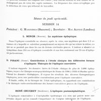 0547 - Page 491 - Congrès neurologique international. Londres, 29 juillet-2 août 1935. Les épilepsies (Programme préparé par M. le Professeur Marburg). Communications ayant trait à l'épilepsie. Séance du mardi après-midi. Session 7. T. O. Gilula... De la capacité de travail des épileptiques / Séance du jeudi après-midi. Session 14. L. Minor... La mydriase épileptique / D. Pisani... Contribution à l'étude clinique des différentes formes d'épilepsie. Thérapie de l'épilepsie convulsive / René Cruchet... L'épilepsie postencéphalitique