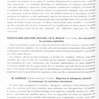 0628 - Page 572 - Congrès neurologique international. Londres, 29 juillet-2 août 1935. Communications diverses. Neurologie clinique. Séance du mardi après-midi. Session 1. Thomas Lewis... Douleur résultant de produits de métabolisme ou d'altération tissulaire / G. W. Pickering, T. Lewis et P. Rothschild... Paralysie centripète secondaire à un arrêt circulatoire dans un membre / Dean Clark, Heloise Hough et H. G. Wolff... Du mécanisme de certaines céphalées / M. Gerson... Migraine et allergoses pendant le traitement de maladies chroniques / Foster Kennedy... Manifestations allergiques dans le système nerveux