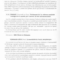 0638 - Page 582 - Congrès neurologique international. Londres, 29 juillet-2 août 1935. Communications diverses. Neurologie clinique. Séance du vendredi après-midi. Session 15. G. Oppenheim... Les courants de « fréquence acoustique » ; leur production à l'aide des disques sonores et leur valeur médicale / C. C. Ungley... Traitement de la sclérose combinée subaiguë de la moelle par l'extrait de foie intramusculaire / Fernand Lévy... Le sensibilité du facial périphérique