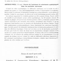 0650 - Page 594 - Congrès neurologique international. Londres, 29 juillet-2 août 1935. Communications diverses. Anatomie pathologique. Séance du vendredi après-midi. Session 17. Richard M. Brickner... Modifications des extérases du sang associées à des rémissions dans la sclérose en plaques / Arthur Weil... Preuve de l'existence de substances myélolytiques dans les maladies nerveuses / Physiologie. Séance du mardi après-midi. Session 4. T. Senise... La sécrétion interne du cervelet