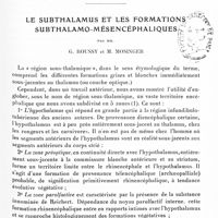 0693 - Page 637 - Mémoires originaux. Le subthalamus et les formations subthalamo-mésencéphaliques, par MM. G. Roussy et M. Mosinger