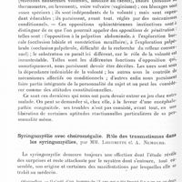 0770 - Page 714 - Société de neurologie de Paris. Séance du 7 novembre 1935. Communications. Débilité mentale congénitale avec hypertonie et paratonie, opposition et négativisme. Sémiologie des réactions de blocage, par M. P. R. Bize / Syringomyélie avec cheiromégalie. Rôle des traumatismes dans les syringomyélies, par MM. Lhermitte et A. Nemours
