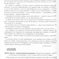 0876 - Page 820 - Analyses. Neurologie. Études générales. Bibliographie. Popesco (D.). Actions de l'hypophyse. Revue générale de la littérature avec une étude originale sur l'action mélanophorique (Travail de l'Institut d'anatomie de Jassy, Directeur : Prof. Popa)... / Anatomie. Bucy (Paul C.). Le lobe frontal des primates (Frontal lobe of primates). Archives of Neurology and Psychiatry... / Ingram (W. R.) et Ranson (S. W.). Le noyau de Darkschewitsch et le noyau interstitiel du cerveau chez l'homme. Journal of mental and nervous Diseases...