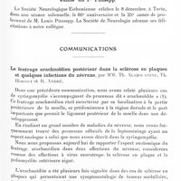 0959 - Page 903 - Société de neurologie de Paris. Séance du 5 décembre 1935. Nécrologie [M. Jean Reboul-Lachaux] / Jubilé du Pr Puusepp / Communications. Le feutrage arachnoïdien postérieur dans la sclérose en plaques et quelques infections du névraxe, par MM. Th. Alajouanine, Th. Hornet et R. André