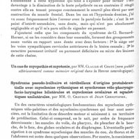 0124 - Page 76 - Société de neurologie de Paris. Séance du 9 janvier 1936. Communications. Syndrome de Claude Bernard-Horner par blessure intra-orbitaire et signe d'Argyll-Robertson traumatique, par MM. Laignel-Lavastine et Jean Voisin (présentation du blessé) / Un cas de myopathie et myotonie, par MM. Claude et Coste / Syndrome pseudo-bulbaire et cérébelleux d'origine protubérantielle avec myoclonies rythmiques et synchrones vélo-pharyngo-facio-laryngées bilatérales et myoclonies oculaires et squelettiques unilatérales, par MM. O. Crouzon et Jean Christophe