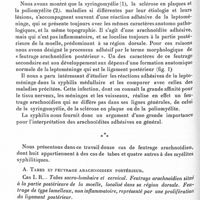 0314 - Page 266 - Société de neurologie de Paris. Séance du 23 janvier 1936. Communications. Le feutrage arachnoïdien postérieur dans les lésions syphilitiques de la moelle (tabes, sclérose combinée, myélite), par MM. Th. Alajouanine, Th. Hornet et R. André