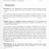 0501 - Page 453 - Analyses. Neurologie. Études générales. Anatomie pathologique. Marchand (L.). Dégénérescence amyloïde de la cellule nerveuse : les corpuscules sphérulaires amyloïdes (huit microphotos). Ann. d'anat. path. et d'anat. norm. méd. chir... / Physiologie. Bogaert (A. van). Hypotension artérielle expérimentale d'origine centrale. Comptes rendus des séances de la Société de biologie... / Cahane (Mares) et Cahane (Tatiana). Recherches sur la localisation du centre respiratoire du bulbe. Journal belge de neurologie et de psychiatrie... / Choroschko (W. K.). Doctrine des lobes frontaux d'après trente années de recherches personnelles. Annales médico-psychologiques...