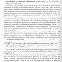 0534 - Page 486 - Analyses. Neurologie. Études spéciales. Méningites. Terrien (F.). Stase papillaire et méningite séreuse. Bulletin de l'Académie de médecine... / Épilepsie. Fribourg-Blanc, Lassale et Passa. Efficacité de l'acétylcholine dans le traitement de l'épilepsie traumatique. Presse médicale... / Longo (Vito). Epilepsie expérimentale et glandes endocrines. I. Le pancréas (Epilessia sperimentale e glandole endocrine. I. Pancreas). Neopsichiatria... / Marchand (L.). De l'épilepsie réflexe. Paris médical...