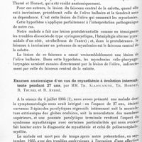 0600 - Page 552 - Société de neurologie de Paris. Séance du 5 mars 1936. Etude clinique d'un cas de myoclonies vélo-pharyngo-laryngées, par M. J. Dereux... / Examen anatomique d'un cas de myasthénie à évolution intermittente pendant 27 ans, par MM. Th. Alajouanine, Th. Hornet, R. Thurel et R. André