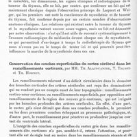 0612 - Page 564 - Société de neurologie de Paris. Séance du 5 mars 1936. Myasthénie avec volumineuse tumeur du thymus, par MM. Th. Alajouanine, Th. Hornet, R. Thurel et R. André / Conservation des couches superficielles du cortex cérébral dans les ramollissements corticaux, par MM. Th. Alajouanine, T. Thurel et Th. Hornet