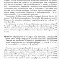 0718 - Page 670 - Société de neurologie de Paris. Séance du 5 mars 1936. Addenda aux séances précédentes. A propos d'un cas de dolichosténomélie, par Mme J. Roudinesco / Syndrome adiposo-génital, d'origine non tumorale, actuellement guéri après encéphalographie par voie lombaire. Contribution à l'étude du traitement de certaines perturbations des fonctions neuro-hypophysaires par l'encéphalographie, par MM. P. Puech, M. Roudinesco, S. Thieffry et Y. Sauvain