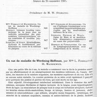 0894 - Page 846 - Société de neurologie de Varsovie. Séance du 24 octobre 1935. Un cas de maladie de Basedow avec symptômes de myasthénie et de paralysie périodique, par M. W. Sterling / Séance du 25 novembre 1935. Un cas de maladie de Werdning-Hoffman, par Mlle L. Fiszhaut et St. Mackiewicz