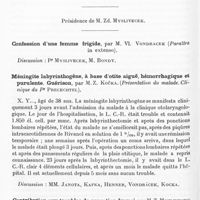 0918 - Page 870 - Société de neurologie (Société Purkyne) de Prague. Séance du 14 novembre 1934 / Séance du 12 décembre 1934. Confession d'une femme frigide, par M. Vl. Vondracek / Méningite labyrinthogène, à base d'otite aiguë, hémorrhagique et purulente. Guérison, par M. Z. Kocka (Présentation du malade. Clinique du Pr Precechtel) / Contribution aux troubles de sensation du moi, par M. Z. Myslivecek (Présentation de la malade, clinique du Pr Myslivecek)