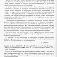 0930 - Page 882 - Analyses. Neurologie. Études générales. Bibliographie. Fribourg-Blanc et Gauthier. La pratique psychiatrique dans l'armée. Préface de M. le Pr Claude, Charles Lavauzelle et Compagnie, éditeurs militaires... / Monier-Vinard (R.). Neurologie... Masson et Compagnie, éditeurs... / Roger (G.-H.) et Binet (L.). Traité de physiologie normale et pathologique. Physiologie nerveuse (2e partie)..., Masson, édit., 1935...