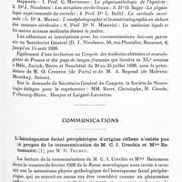 1011 - Page 961 - Société de neurologie de Paris. Séance du 7 mai 1936. Correspondance / Communications. L'hémispasme facial périphérique d'origine réflexe n'existe pas (à propos de la communication de M. C. I. Urechia et Mme Retezeanu), par M. R. Thurel