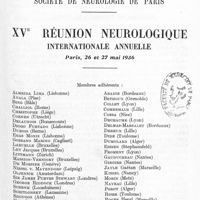1107 - Page 1057 - XVe Réunion neurologique internationale annuelle. Paris, 26 et 27 mai 1936. Membres adhérents / Membres excusés