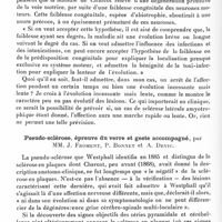 1512 - Page 1462 - Société de neurologie de Paris. Séance du 28 mai 1936. Communications. Sclérose latérale amyotrophique ayant duré vingt-six ans, par M. A. Souques / Pseudo-sclérose, épreuve du verre et geste accompagné, par MM. J. Froment, P. Bonnet et A. Devic