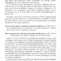 0200 - Page 152 - Société de neurologie (Société Purkyne) de Prague. Séance du 13 novembre 1935. Abcès cérébelleux otogène muqueux avec méningite muqueuse, par M. Z. Kocka et Pr Henner (Clinique du Pr Precechtel et du Pr Hynek) (présentation de la pièce anatomique) / Cas de mort après la ponction atlanto-occipitale, par Mlle Skalickova (Communication et présentation de la pièce anatomique. Clinique du Pr Myslivecek) / Sur la question de l'infection neurotrope récidivante, par M. J. Vinar (Présentation du malade. Clinique du Pr Myslivecek)