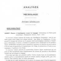 0212 - Page 164 - Analyses. Neurologie. Études générales. Bibliographie. Janet (Pierre). L'intelligence avant le langage. Bibliothèque de philosophie scientifique, Flammarion éditeur, Paris...