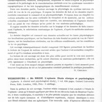 0214 - Page 166 - Analyses. Neurologie. Études générales. Bibliographie. Cossa (Paul). Physiopathologie du système nerveux du mécanisme au diagnostic. Préface de Clovis Vincent, Masson et Compagnie, éditeurs... / Weisenburg et Mc Bride. L'aphasie. Etude clinique et psychologique (Aphasia. A clinical and psychological study)... Oxford University Press, Edit. Londres, 1935...
