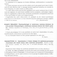 0312 - Page 264 - Analyses. Neurologie. Études générales. Séméiologie. Lazarou (Alexandrina). Les migraines et leur traitement par les ondes ultra-courtes. (Thèse, Bucarest, 1936) / Roque Orlando. Physiopathologie et syndromes anatomo-cliniques du lobe pariétal (Fisiopatologia y sindromes anatomo-clinicos del lobulo parietal), Archivos Argentinos de Neurologia... / Trabattoni (C.). Contribution à l'étude clinique du syndrome pyramidal (Contributo allo studio clinico della sindrome piramidale). Rivista di Patologia nervosa e mentale...
