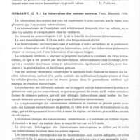 0314 - Page 266 - Analyses. Neurologie. Études générales. Infections. Constantinescu (Gh.). Les formes cliniques de syphilis nerveuse atypique. Thèse..., 1936 / Orasanu (C. V.). La tuberculose des centres nerveux, Thèses, Bucarest, 1936 / Modragan (Alex.). Contribution à l'étude des troubles nerveux et mentaux de la colibacillose, Thèse, Bucarest, 1936