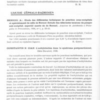 0316 - Page 268 - Analyses. Neurologie. Études générales. Infections. Vieuchange (J.). Sur un cas d'immunité à l'égard du virus herpétique observé chez le lapin, à la suite de l'inoculation de ce virus par la voie du conduit auditif externe. Comptes rendus des séances de la Société de biologie... / Liquide céphalo-rachidien. Benicio (A.). Etude des différentes techniques de ponction sous-occipitale et spécialement de celle de Ravaut (Estudo das diferentes tecnicas da punçao sub-occipital, especial mente da de Ravaut). Arquivos de Assistencia a Psicopatas de Pernambuco... / Constantin N. Ioan. L'acétylcholine dans le syndrome postponctionnel, thèse Bucarest, 1936