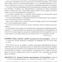 0319 - Page 271 - Analyses. Neurologie. Études spéciales. Moelle. Belinschin (Alexei.). Le syndrome neuro-anémique et l'arachnoïdite spinale adhésive, Thèse... 1936 / Euzière, Vidal, Lafon et Quet. A propos d'un cas de pellagre. Archives de la Société des sciences médicales et biologiques de Montpellier... / Jelliffe (S. E.). Sclérose latérale amyotrophique et traumatisme in Journal of Nervous and Mental Diseases... / Schwab (Sidney I.) et Schwab (Robert S.). Anémie pernicieuse avec sclérose combinée de la moelle, diabète sucré et syndrome parkinsonien. (Pernicious anemia and combined system disease with diabetes mellitus and parkinsonian syndrome). Archives of Neurology and Psychiatry...