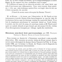 0622 - Page 574 - Société de neurologie de Paris. Séance du 5 novembre 1936. Communications. A propos de l'ablation d'un seul bloc des abcès encapsulés du cervelet, par MM. P. Puech, D. Mahondeau et H. Askénasy (Travail du service neuro-chirurgical du Docteur Vincent) / Hématome sous-dural droit post-traumatique, par MM. François Thiébaut, Marcel David et Louis Guillaumat