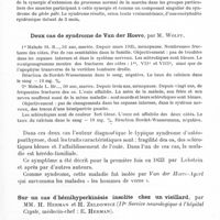 0691 - Page 643 - Société de neurologie de Varsovie. Séance du 27 février 1936. Spasme mobile localisé au cours du parkinsonisme encéphalitique, par Mme J. Kipmanova et M. J. Pinczewski (Service neurologique à l'hôpital Czsyte-Varsovie. Chef du service : Dr W. Sterling...) / Deux cas de syndrome de Van der Hoeve, par M. Wolff / Sur un cas d'hémihyperkinésie insolite chez un vieillard, par MM. H. Herman et H. Zeldowicz (IIe service neurologique à l'hôpital Czyste, médecin-chef : E. Herman)