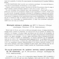 0692 - Page 644 - Société de neurologie de Varsovie. Séance du 27 février 1936. Sur un cas d'hémihyperkinésie insolite chez un vieillard, par MM. H. Herman et H. Zeldowicz (IIe service neurologique à l'hôpital Czyste, médecin-chef : E. Herman) / Méningite séreuse à rechutes, par Mlle A. Gelbard (Clinique neurologique. Directeur : Pr K. Orzechowski) / Un cas de cysticercose du système nerveux central (cysticerque IVe ventricule), par St. Mackiewicz (Clinique neurologique du Pr K. Orzechowski)
