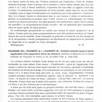 0721 - Page 673 - Analyses. Neurologie. Études générales. Glandes à sécrétion interne. Franklin (C. Ray). Etudes sur la vision dans l'adénome pituitaire (Visual studies in pituitary adenoma). Bulletin of the Neurological Institute of New York... / Pagniez (Ph.), Plichet (A.) et Pannet (R.). Diabète insipide apparu après application d'un appareil à friser les cheveux. Bulletins et mémoires de la Société médicale des hôpitaux de Paris... / Urechia (C. I.). Cancer métastatique de la région hypophyso-tubérienne avec diabète insipide. Paris médical...