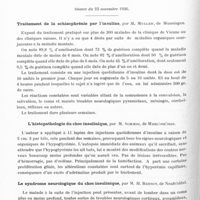 0168 - Page 116 - Sociétés. Société médico-psychologique. Séance du 12 novembre 1936. Chronaxies vestibulaires et chronaxies optiques dans 2 cas d'hallucinations auditives et un cas d'hallucinations visuelles, par Bourguignon / Séance du 23 novembre 1936. Traitement de la schizophrénie par l'insuline, par M. Muller... / L'histopathologie du choc insulinique, par M. Schmid... / Le syndrome neurologique du choc insulinique, par M. H. Bersot...