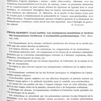 0315 - Page 263 - Analyses. Neurologie. Études générales. Bibliographie. Matei (I. Gheorghe). Les arachnoïdites spinales adhésives. Thèse Bucarest, 1936 / Proca Banescu (Lucia Laetitia). Les conséquences immédiates et tardives des traumatismes vertébraux. L'arachnoïdite posttraumatique. Thèse Bucarest, 1936